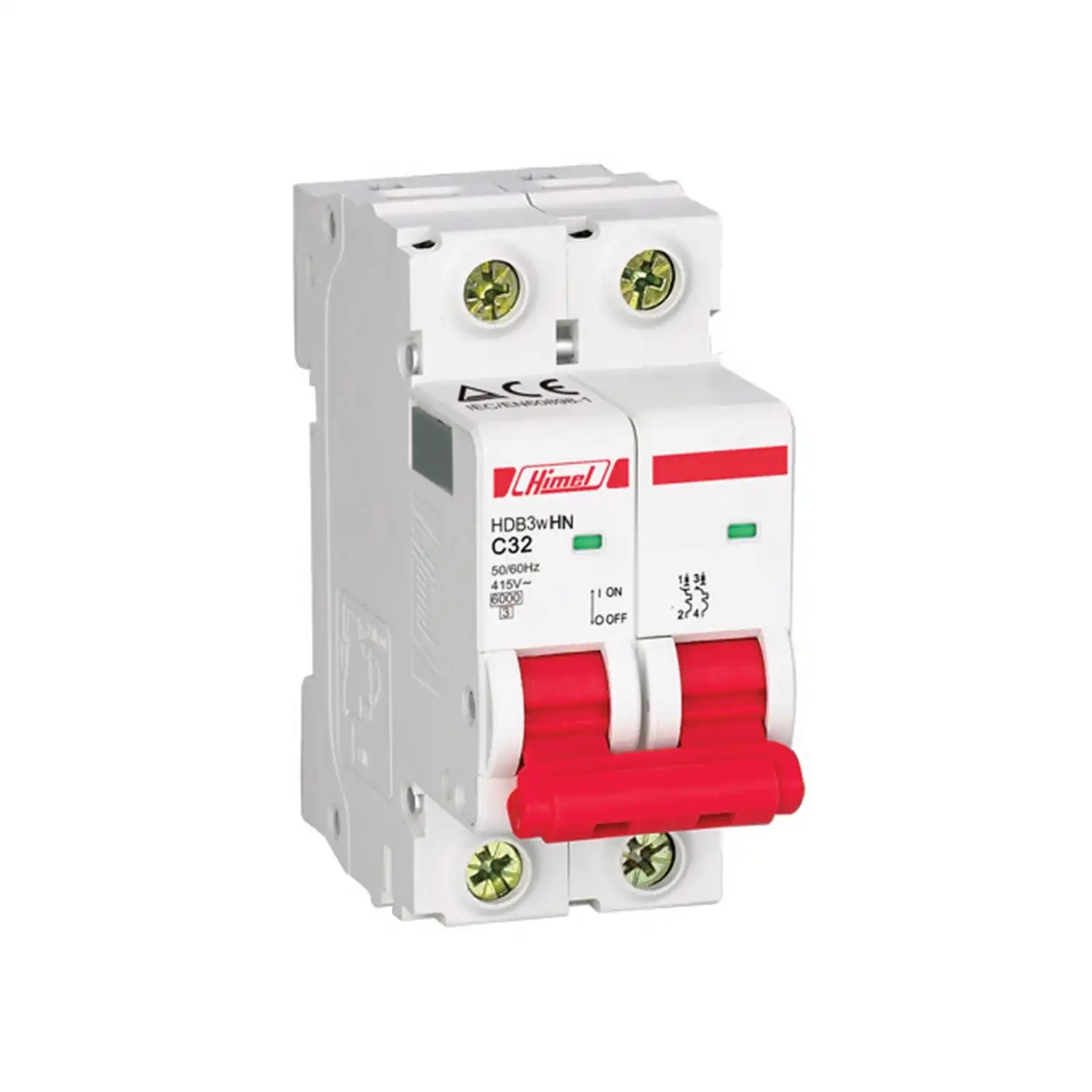 HDB3WHL2C50 - Miniature circuit breaker HDB3WH - 18 mm AC - C - 2P - 4.5 kA - 50 A - 1