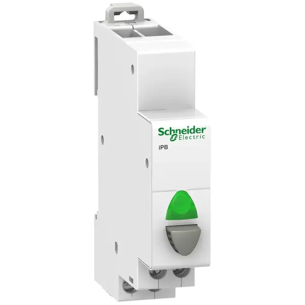 Schneider Electric - A9E18036 - Acti9 iPB 1NA gri tek basmalı düğme - gösterge ışığı Yeşil 110 - 230Vac - 1