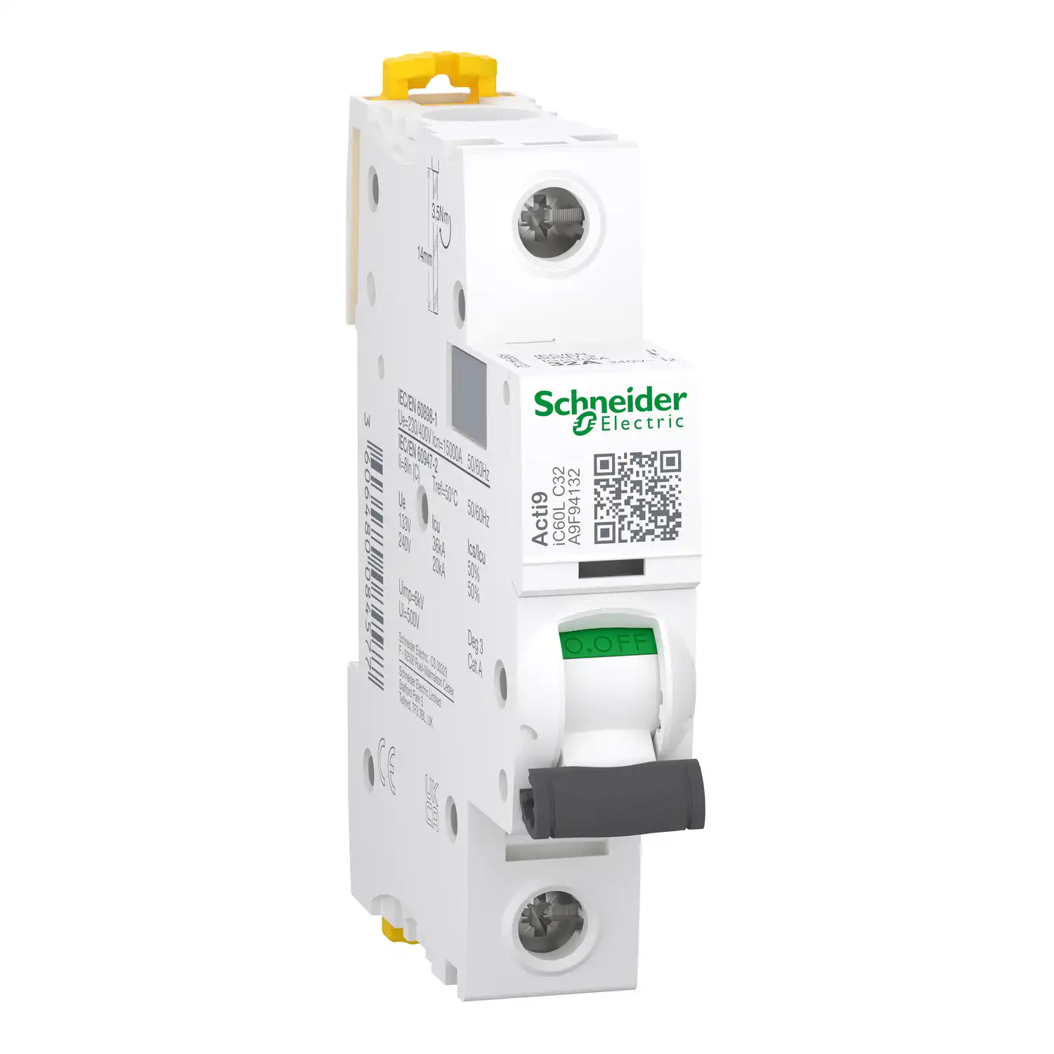 Schneider Electric - A9F94132 - Minyatür devre kesici, Acti9 iC60L, 1P, 32 A, C eğrisi, 15000 A (IEC 60898-1), 20 kA (IEC 60947-2) - 1