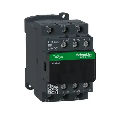 Schneider Electric - LC1D09BD - TeSys D Kontaktör - 3P(3 NA) - AC-3 - <= 440 V 9 A - 24 V DC Bobin - Vida Kelepçeli Terminaller - 1