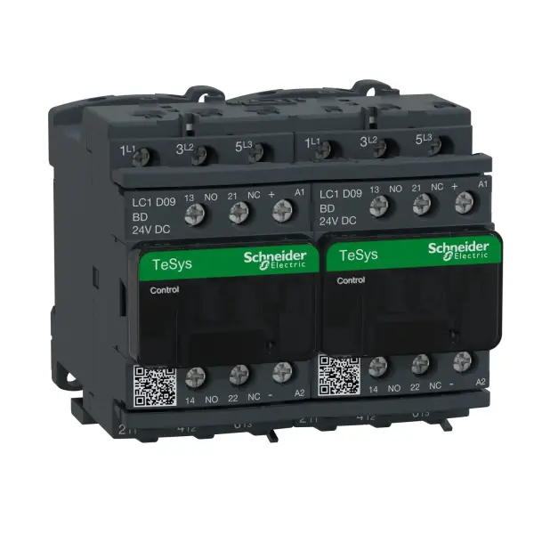 Schneider Electric - LC2D09BD - TeSys D dönüşlü kontaktör - 3P(3 NA) - AC - 3 - <= 440 V 9 A - 24 V DC bobin - 1