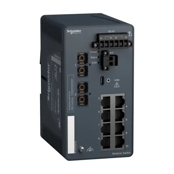 Schneider Electric - MCSESM103F2CU0 - Modicon Yönetim Switch - Bakır için 8 port + fiber optik çok modlu için 2 port - 1