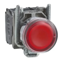  XB4BW34B5 - Aydınlatmalı buton, Harmony XB4, metal, kırmızı sıva altı, 22 mm, universal LED, düz lens, 1NA + 1NK, 24V - 1
